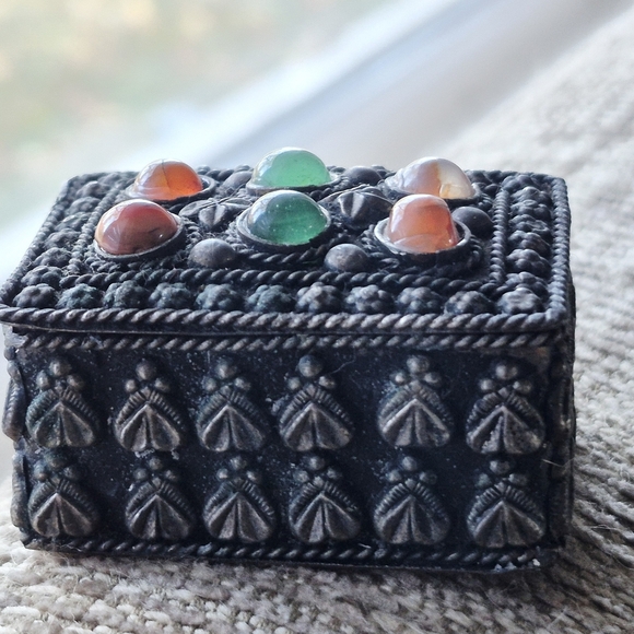 Other - Decorative Black Trinket Box with Gem Accents